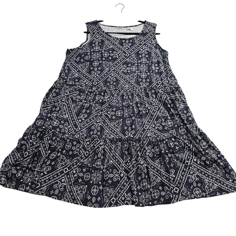 Lucky Brand Tank Dress Plus Sz 1X Navy Paisley Sleeveless Boho Beach Vacation